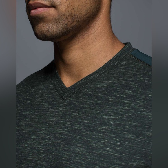 Mens Lululemon Transit Long Sleeve V Heathered Fuel Green / Fuel Green - Picture 2 of 13